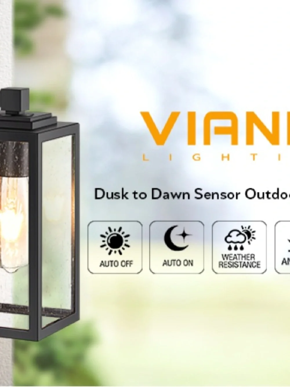 Outdoor Black Wall Lantern with Motion Sensor - Modern Farmhouse Light